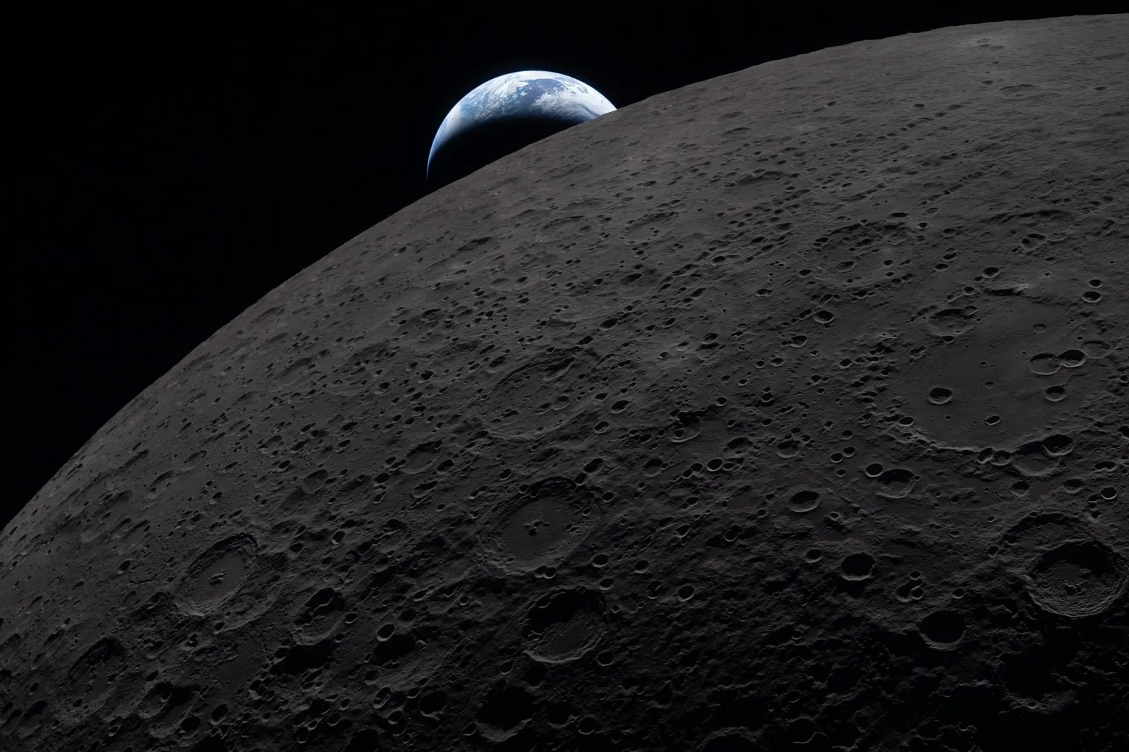A Terra se pondo atrás do horizonte lunar