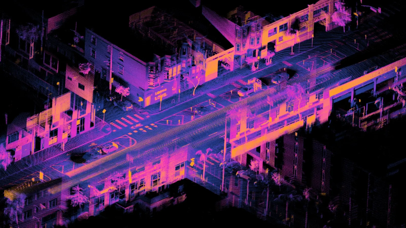Nuvem de pontos gerada por um lidar em um cruzamento urbano
