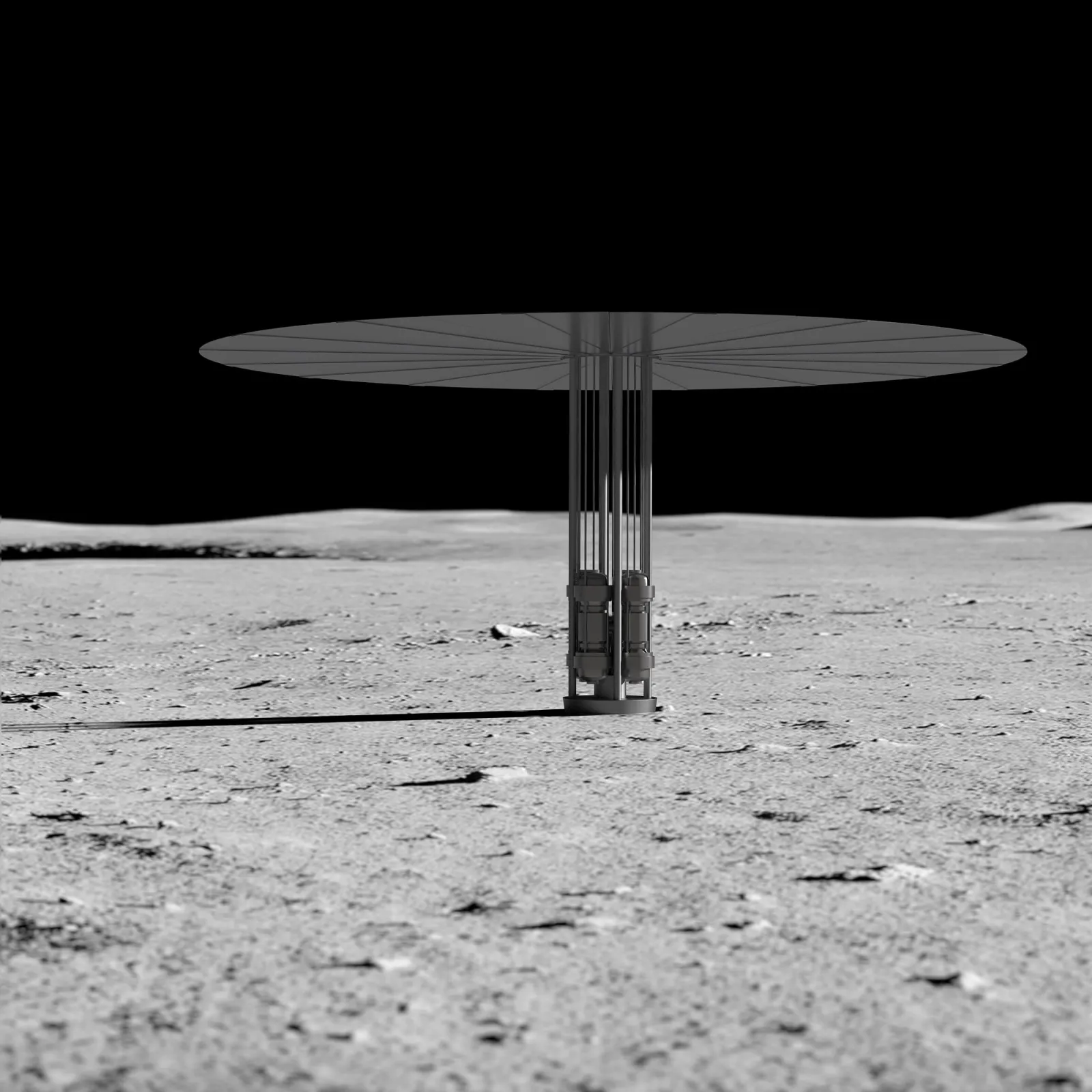 Ilustração de um reator nuclear compacto na superfície lunar