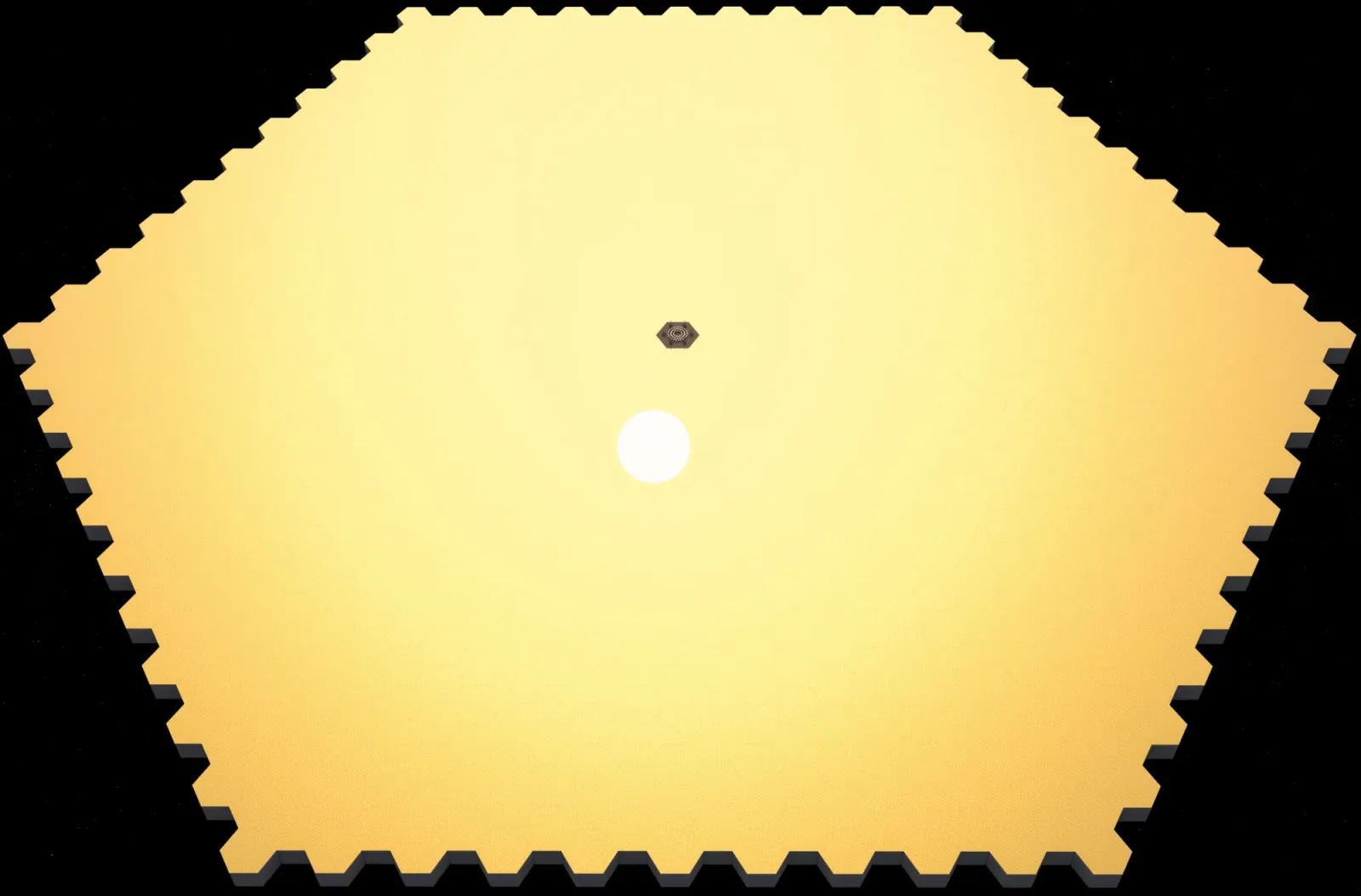 Ilustração conceitual de uma enorme estrutura hexagonal de painéis solares no espaço